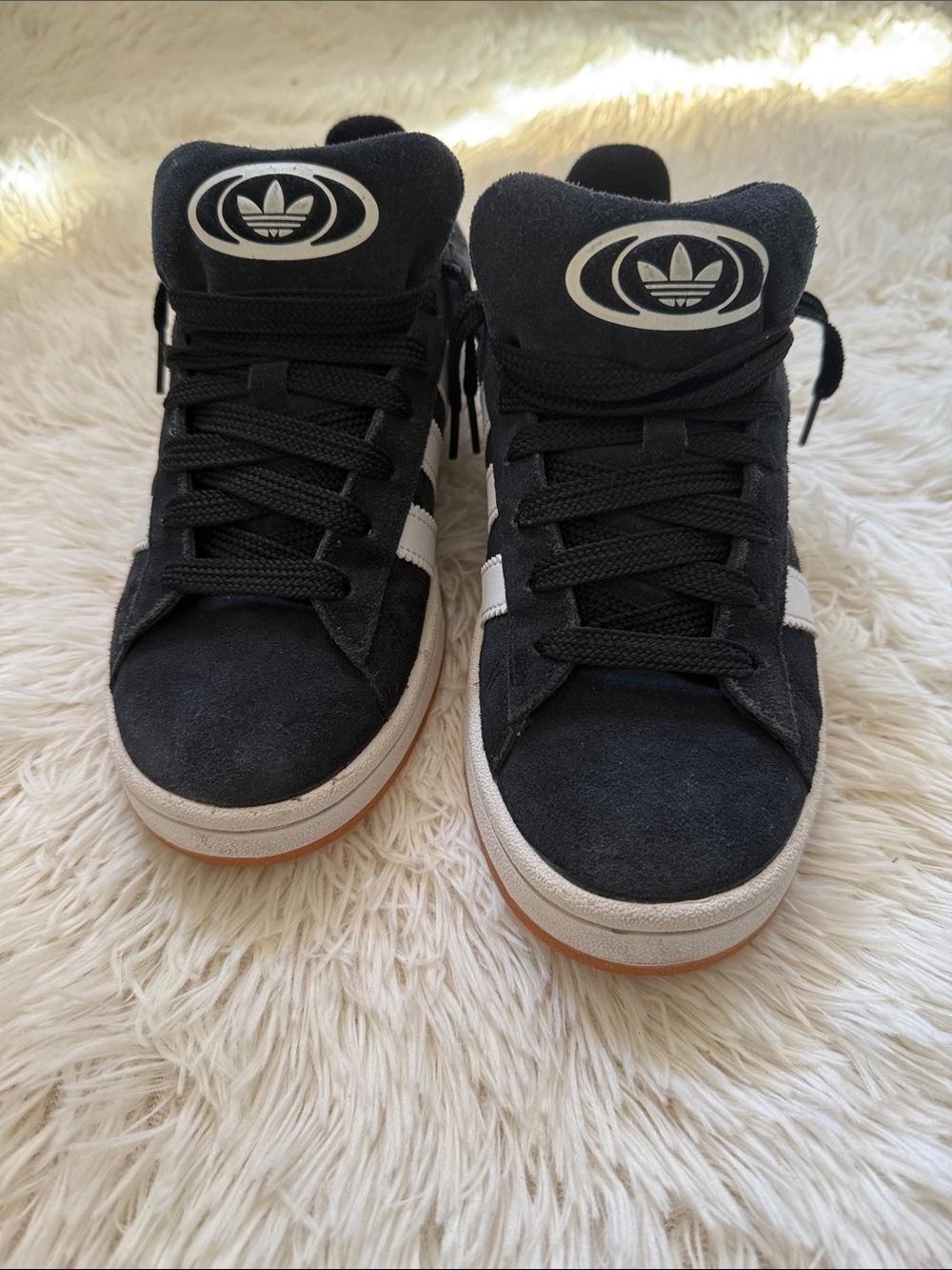 adidas Kids Black Suede High-Top Sneakers with White Stripes